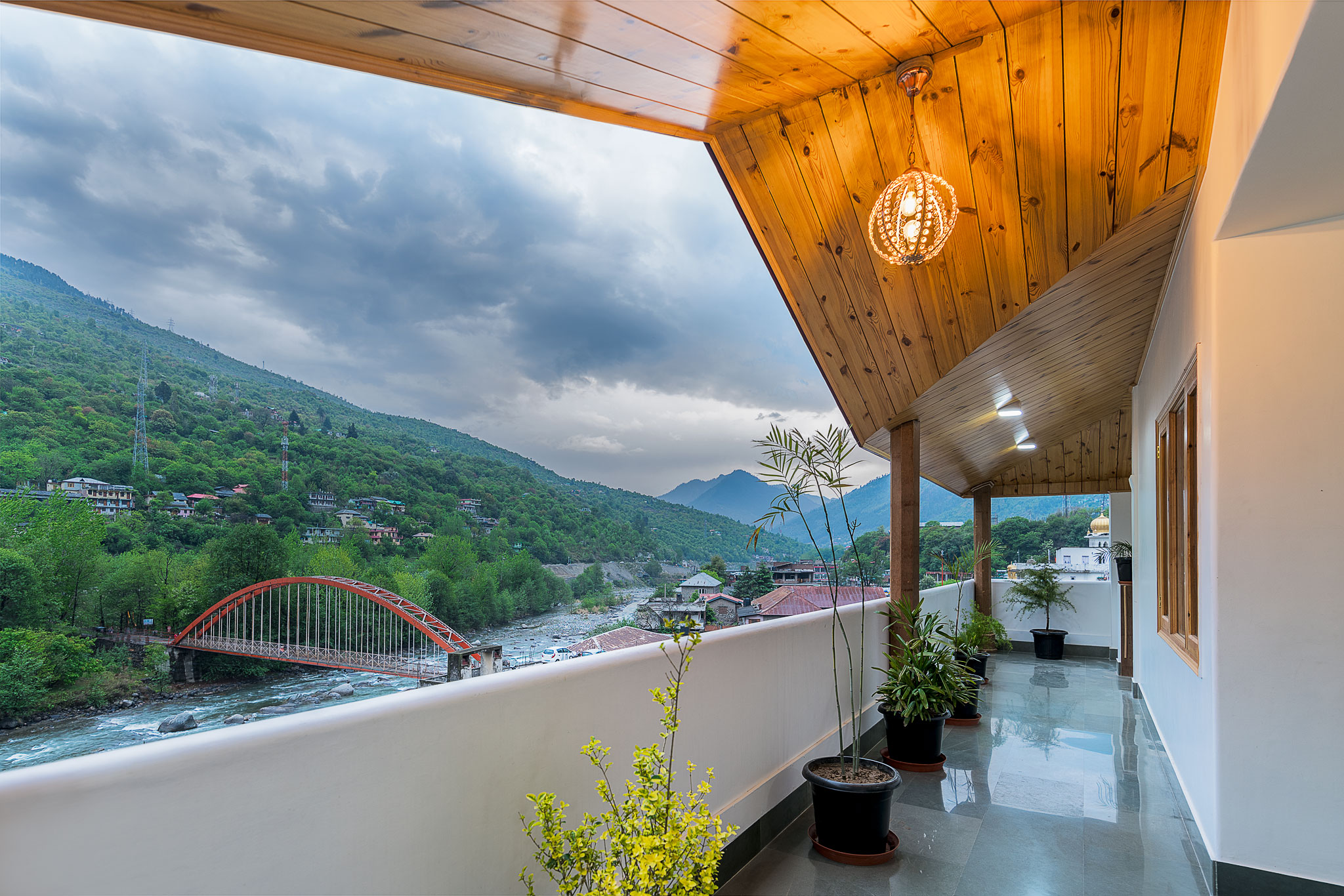 Valley view from the top floor of Hotel Kullu Valley